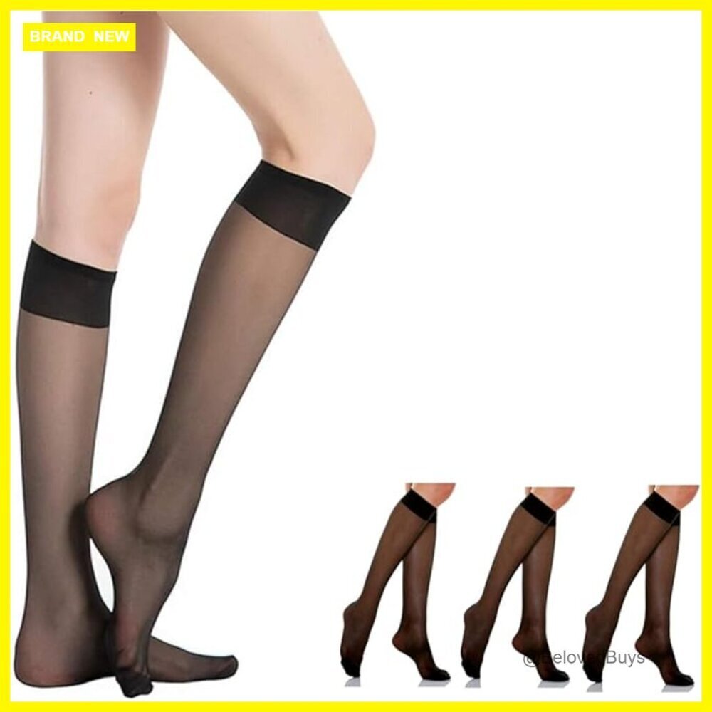 Sheer Knee High Stockings 20 Denier 3-Pack One Size Nylon Spandex
